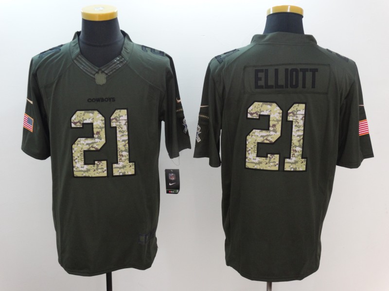 Men's Dallas Cowboys Ezekiel Elliott #21 Army Green Jersey